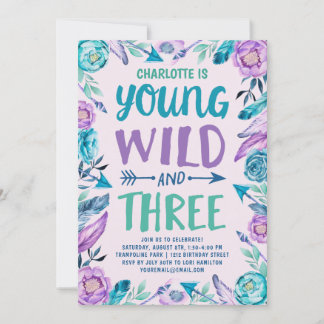 Young Wild and Three Girls Birthday Party Einladung