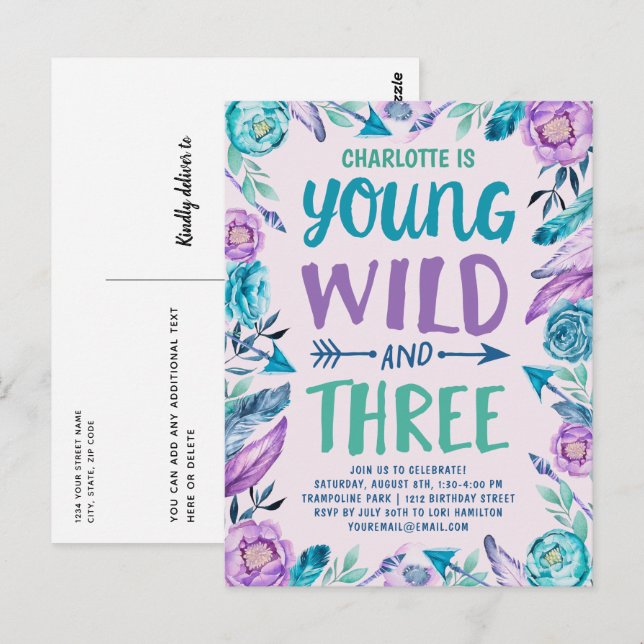 Young Wild and Three Girls Birthday Party Postkarte (Vorne/Hinten)