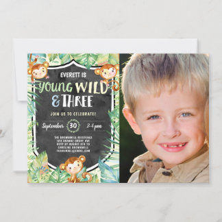 Young Wild and Three Jungle Birthday Party Foto Einladung