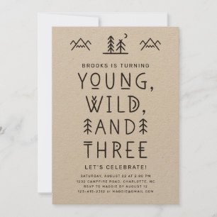 Young Wild and Three Kraft Birthday Einladung
