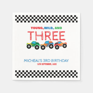 Young Wild and Three Monster Truck Boy Birthday Serviette
