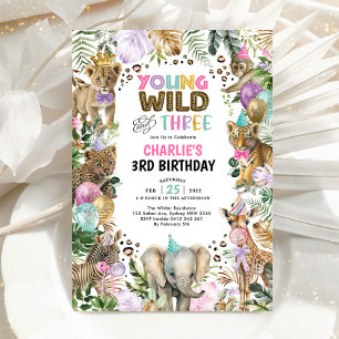Young Wild and Three Party Animals Girl zum Geburt Einladung