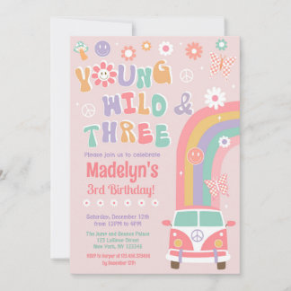 Young Wild and Three Retro Birthday Einladungen