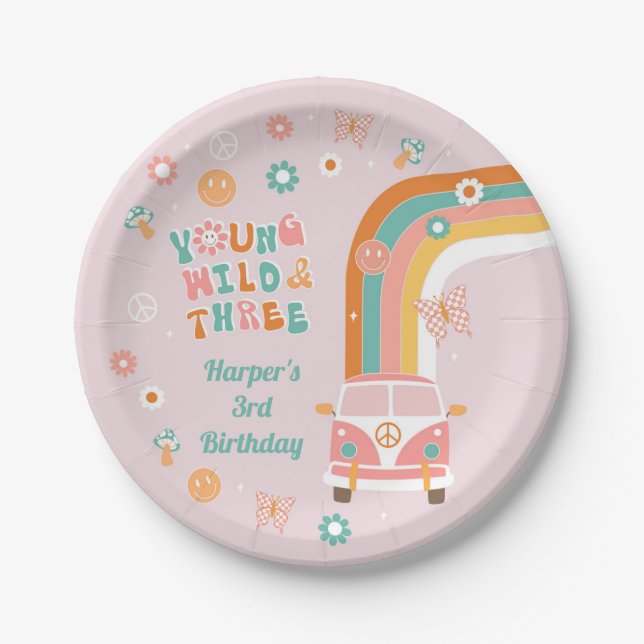 Young Wild and Three Retro Boho Party Paper Teller (Vorderseite)