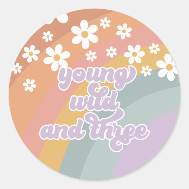 Young Wild and Three Retro Rainbow Runder Aufkleber (Vorderseite)