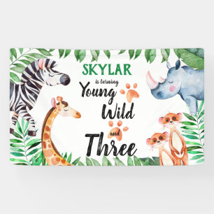 Young Wild and Three Safari Animal 3. Geburtstag Banner