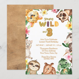 Young Wild and Three Safari Animal 3. Geburtstag Einladung