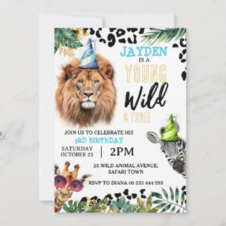 Young Wild and Three Safari Animals 3. Geburtstag Einladung