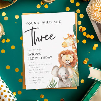 Young Wild and Three Safari Animals 3. Geburtstag Einladung