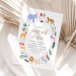 Young Wild and Three Safari Animals Geburtstagspar Einladung