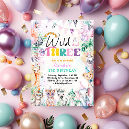 Young Wild and Three Safari Animals Girl zum Gebur Einladung