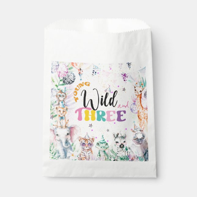 Young Wild and Three Safari Animals Girl zum Gebur Geschenktütchen (Vorderseite)