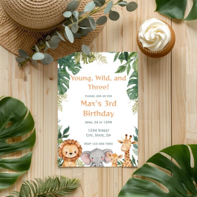 Young Wild and Three Safari Jungle Birthday Einladung (Von Creator hochgeladen)