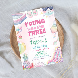 Young Wild and Three - Summer Girl Birthday Party Einladung