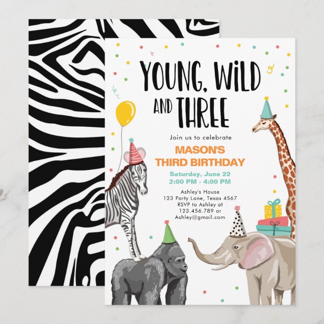Young Wild and Three Third Safari Party Animals Einladung (Vorne/Hinten)