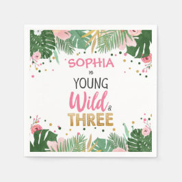Young Wild and Three Tropical Safari Girl Birthday Serviette
