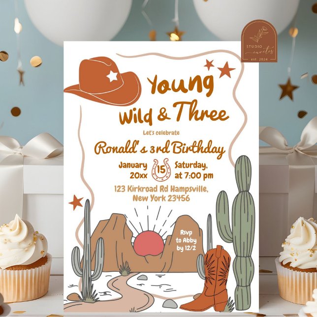 Young Wild and Three Wüste Cowboy Birthday Einladung (Von Creator hochgeladen)