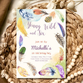 Young Wild and Watercolor Boho Feathers Einladung
