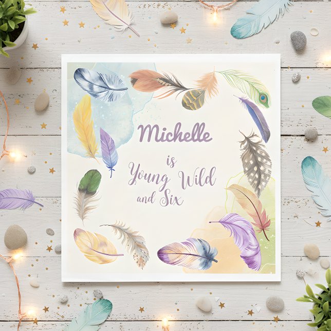 Young Wild and Watercolor Boho Feathers Serviette (Von Creator hochgeladen)