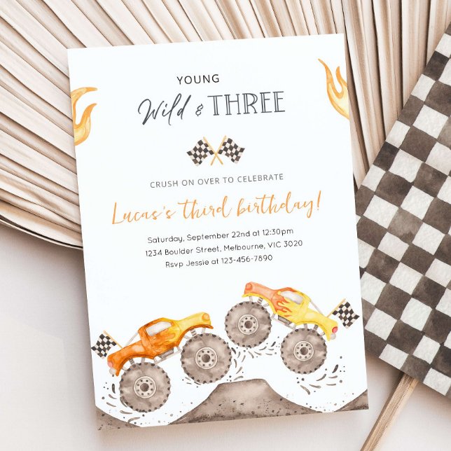 Young, Wild & DREI Orange Monster Truck 3rd B'day Einladung (Von Creator hochgeladen)