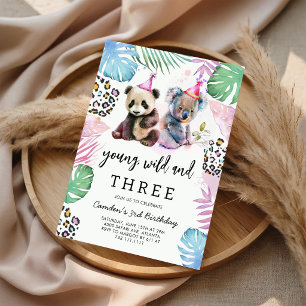 Young Wild & Drei Safari-Tiere Geburtstag Einladung