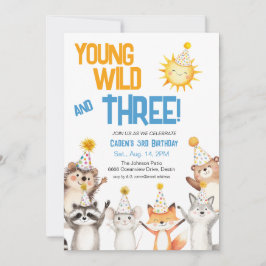 Young Wild Forest Animals Party Hats 3rd Birthday Einladung