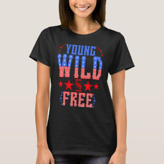 Young Wild & Free Memorial Day Patriotic Mama Girl T-Shirt