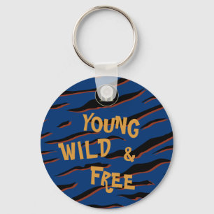 Young Wild Free Quote Tiger Stripes Navy Blue Schlüsselanhänger