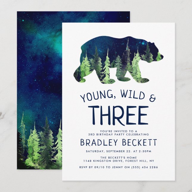 Young, Wild & Three | 3. Geburtstag Einladung (Vorne/Hinten)