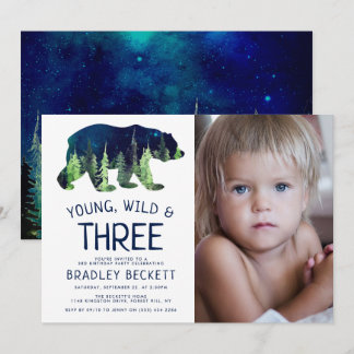 Young, Wild & Three | 3. Geburtstag Foto Einladung