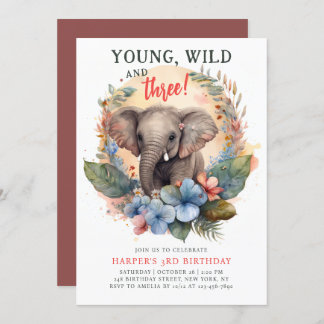 Young Wild Three 3. Geburtstag Kinder Niedlicher E Einladung