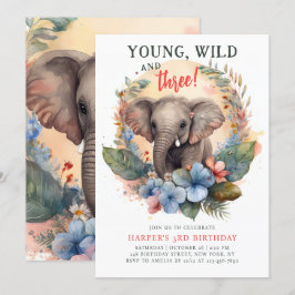 Young Wild Three 3. Geburtstag Kinder Niedlicher E Einladung