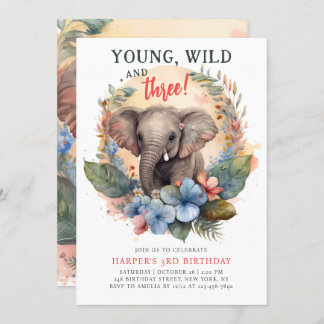 Young Wild Three 3. Geburtstag Kinder Niedlicher E Einladung