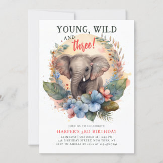 Young Wild Three 3. Geburtstag Kinder Niedlicher E Einladung