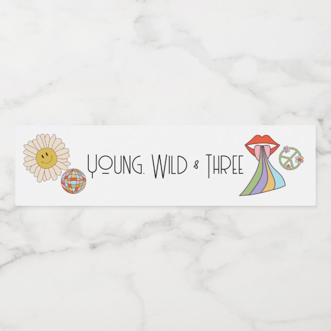 Young, Wild & Three | B-Day Water Label | Boho Wasserflaschenetikett (Einzelnes Label)