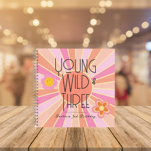 Young, Wild & Three Birthday Guest Book Rosa Notizbuch