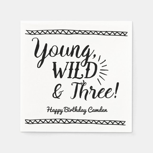 Young, Wild & Three Birthday Servietten (Vorderseite)