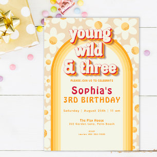 Young Wild & Three Boho Daisy Rainbow Birthday Einladung