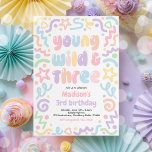 Young Wild & Three Confetti Balloon 3rd Birthday  Einladung<br><div class="desc">Young Wild & Three Confetti Balloon 3rd Birthday Invitation</div>