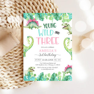 Young WIld & Three Dinosaur 3. Geburtstag Einladung