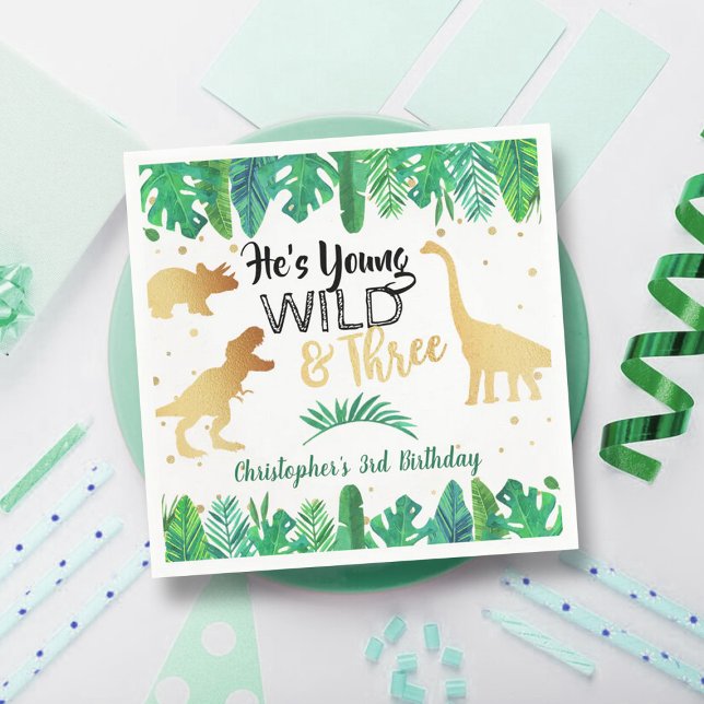 Young Wild & Three Dinosaur Boys 3rd Birthday Serviette (Von Creator hochgeladen)