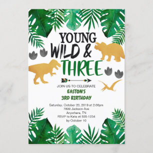 Young Wild & Three Dinosaurier 3. Geburtstagseinla Einladung