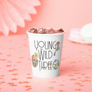 Young, Wild & Three Geburtsstunde-Cup Boho Pappbecher