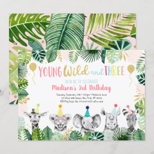 Young Wild & Three Girl Safari Einladung zum Gebur