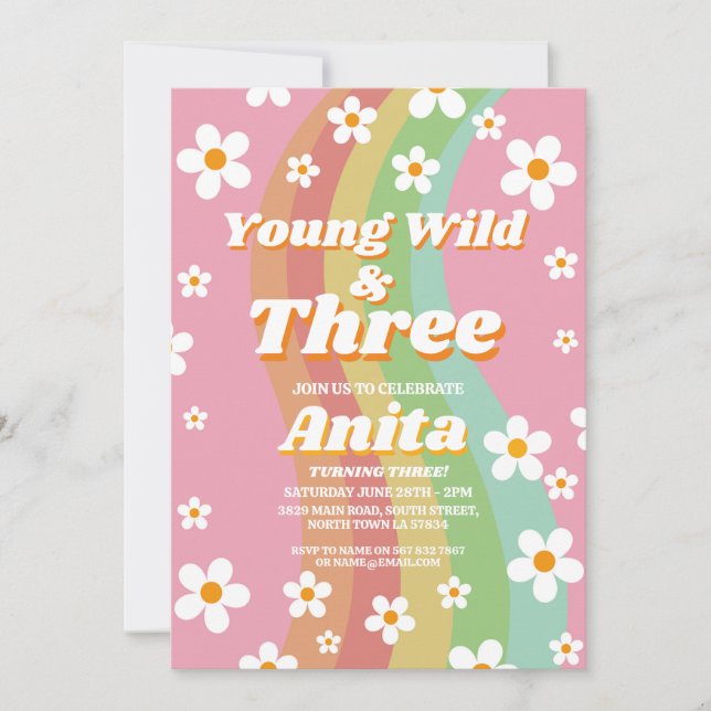 Young Wild Three Groovy 3rd Pink Girls Retro 1970e Einladung (Vorderseite)