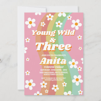 Young Wild Three Groovy 3rd Pink Girls Retro 1970e Einladung