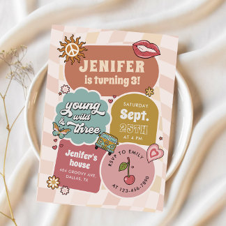 Young Wild & Three Groovy Daisy 3. Geburtstag Einladung
