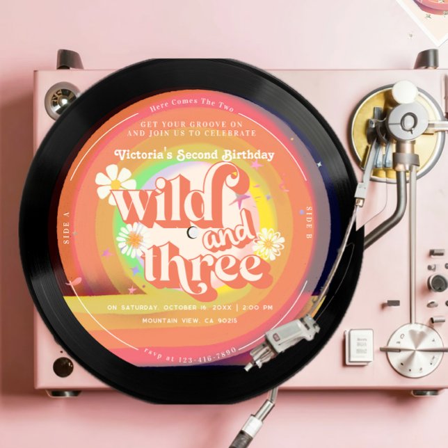 Young Wild Three Groovy daisy Regenbogen Einladung (Von Creator hochgeladen)