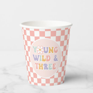 Young Wild Three Groovy Pink Daisy Schachbrett Pappbecher