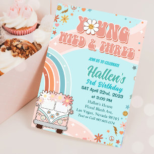 Young Wild & Three Groovy Rainbow 3. Geburtstag Einladung